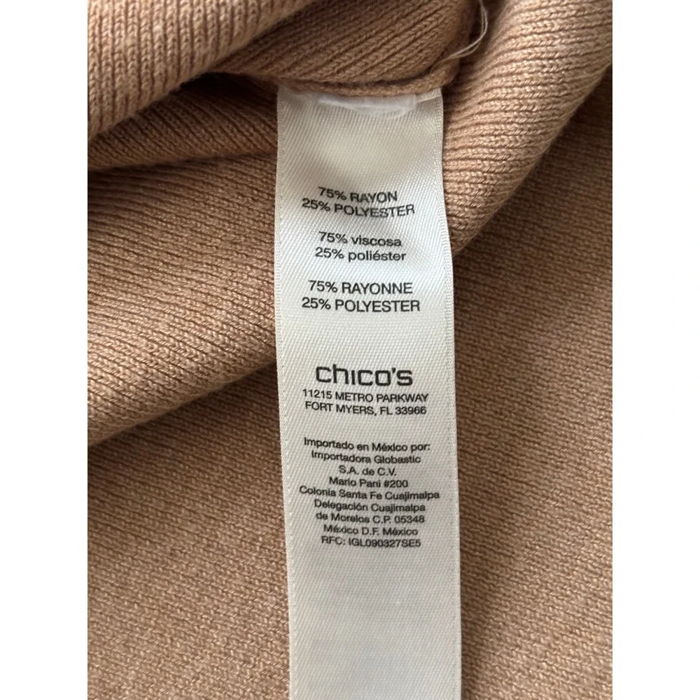 Chicos Camel Tan Turtleneck Sweater Size‎ 2 Large Rayon Blend Knit Pullover Top